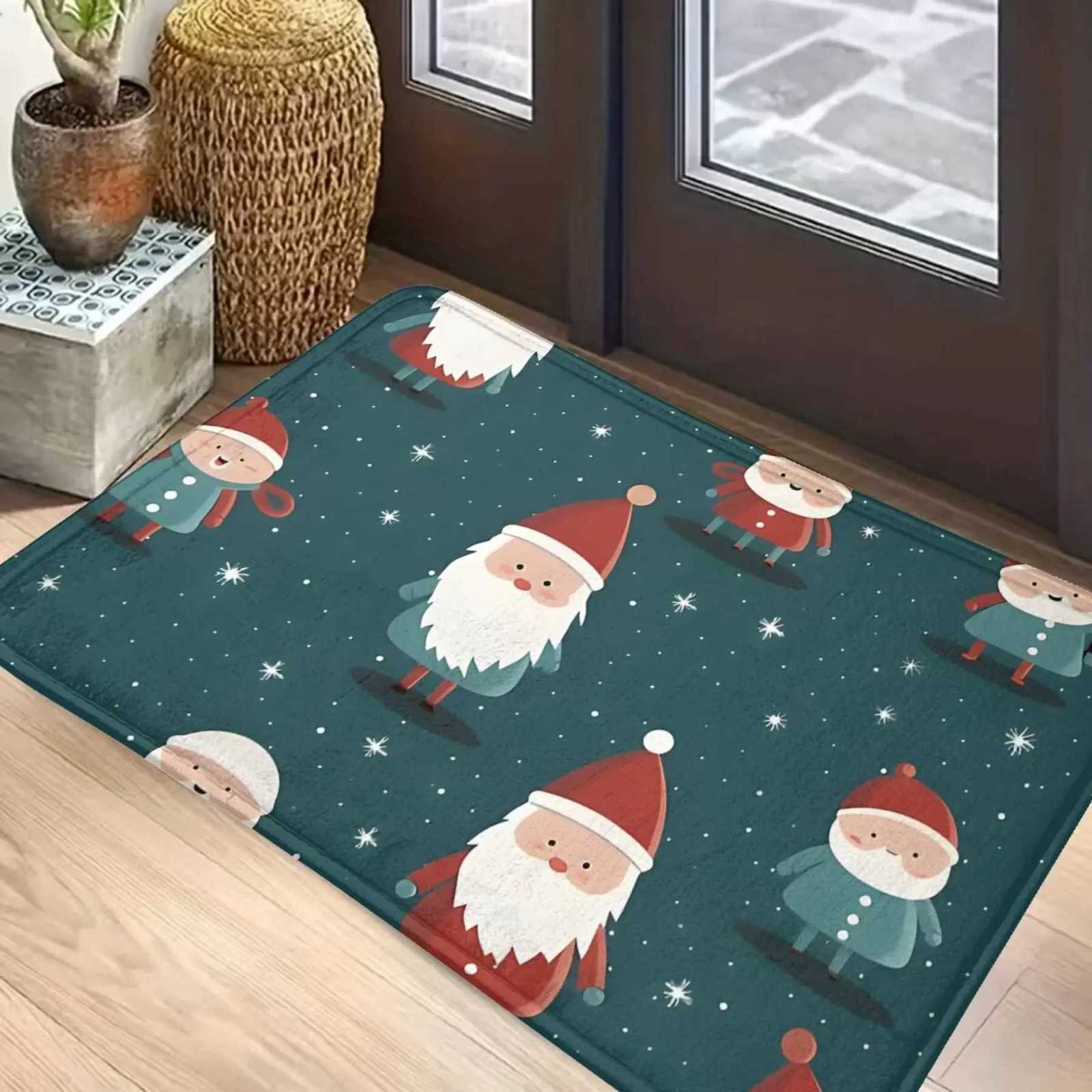 Christmas Doormat - Cheerful Santa Claus pattern polyester non-slip mat for indoor and outdoor home entrancesM251117