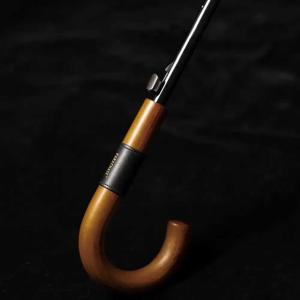 Hot Sale Wooden Leather Handle Umbrella Men 16 Ribs Windproof Long Big Umbrella Rain Women Umbrellas Stick Paraguas C251117