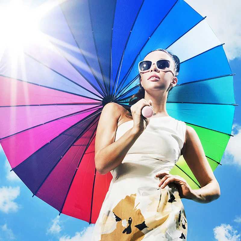 JPZYLFKZL 24K New Long-handle Rainbow Umbrella 2-3 People Car Luxury Large Windproof Straight Umbrella Corporation C251117