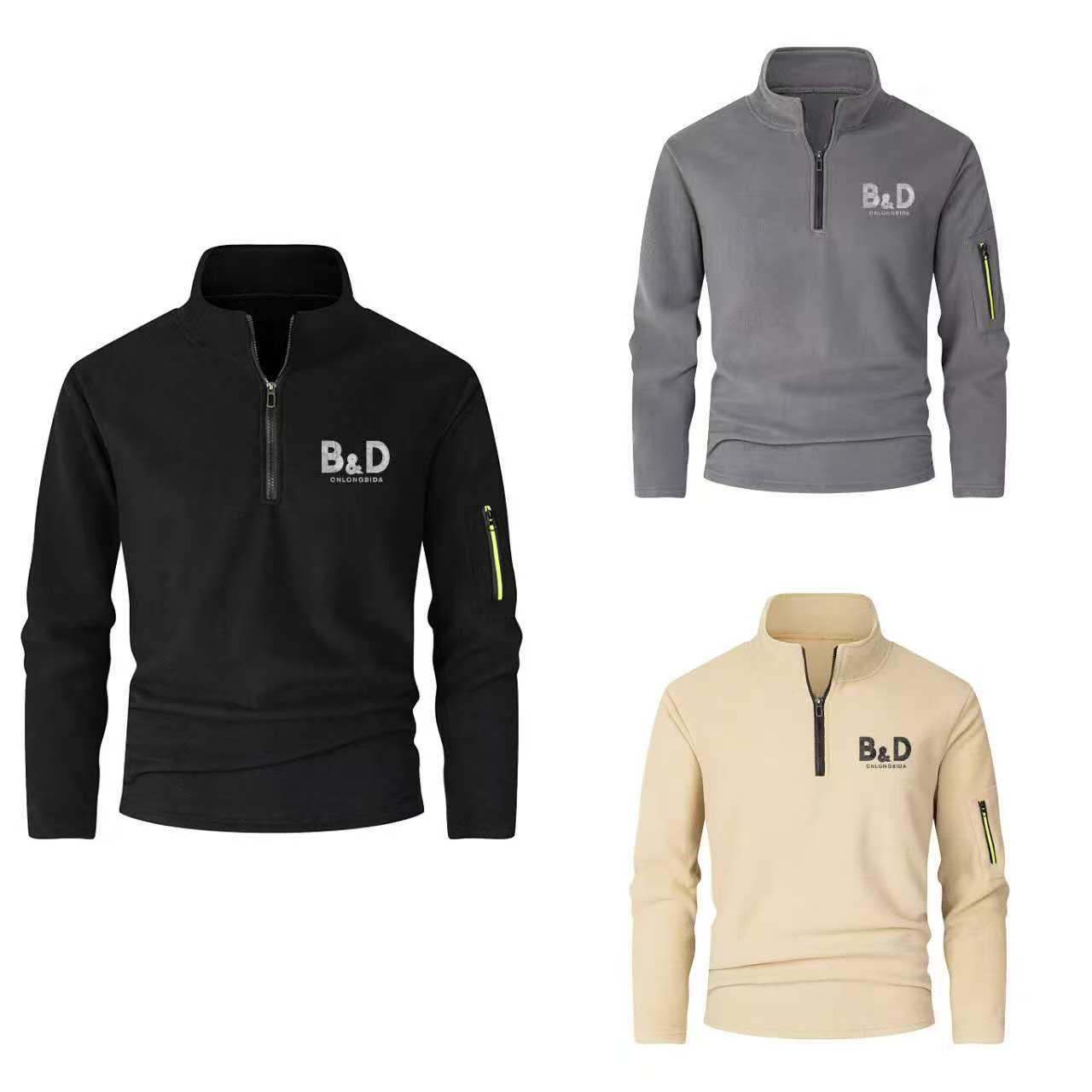 Mens Designer Stand Collar Fleece Pullover - Half-Zip Warm Thickened Casual Sweatshirt, Autumn Winter wear