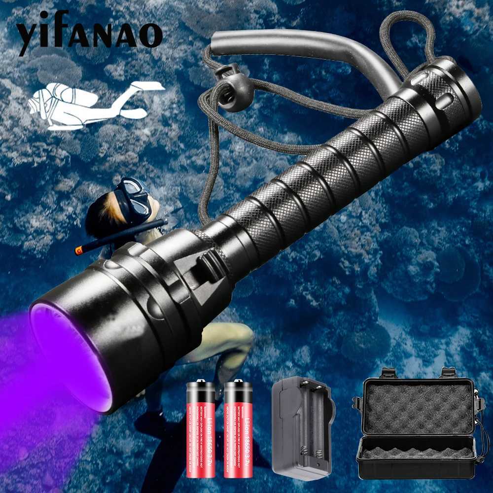 UV LED Diving Flashlight Ultraviolet Lantern Scuba Purple Light Underwater 200M Dive Aluminum Torch 395nm for Diving Hunting M251117