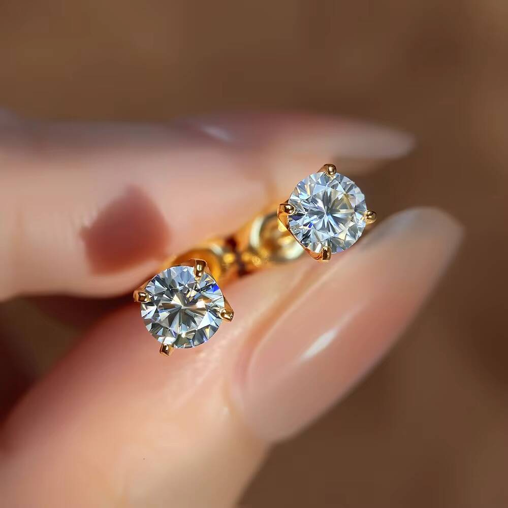 925 Sterling Silver VVs1 Moissanite Stud Earrings Round Bright Cut Jewel GRA for Women