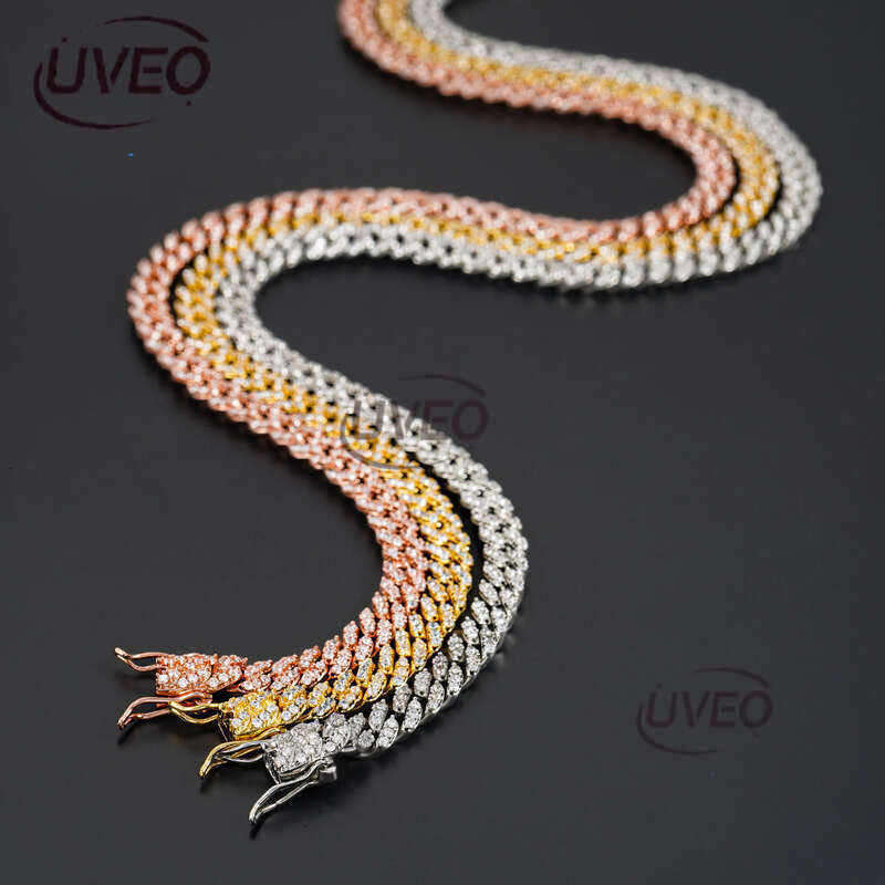 Sterling Silver VVS Iced Out 925 Gold Jewelry Moissanite Cuban Chain Hiphop Pass Dias Tester Pendant Cuban Link Chains High Quality Gift Moissanite Ch