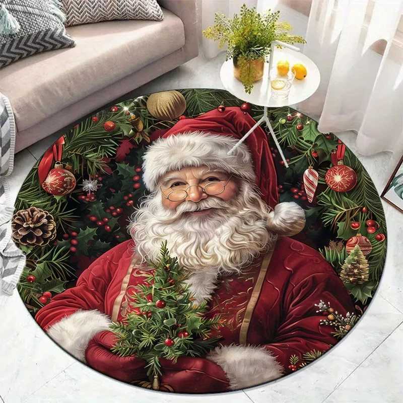 Santa ClausChristmas tree round rug festive holiday decor crystal velvet carpet for living room bedroom seasonal Xmas decorationM251117