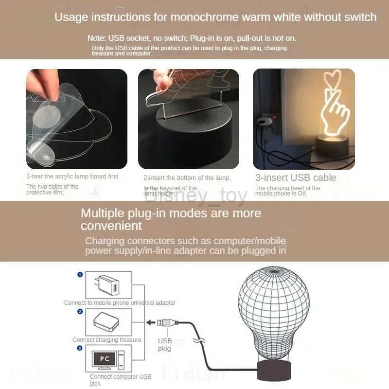 Disney Mickey Night Light 3D Minnie Mouse Visual LED animated character model cartoon desktop creative decoration bedroom bedside lamp Y2504017