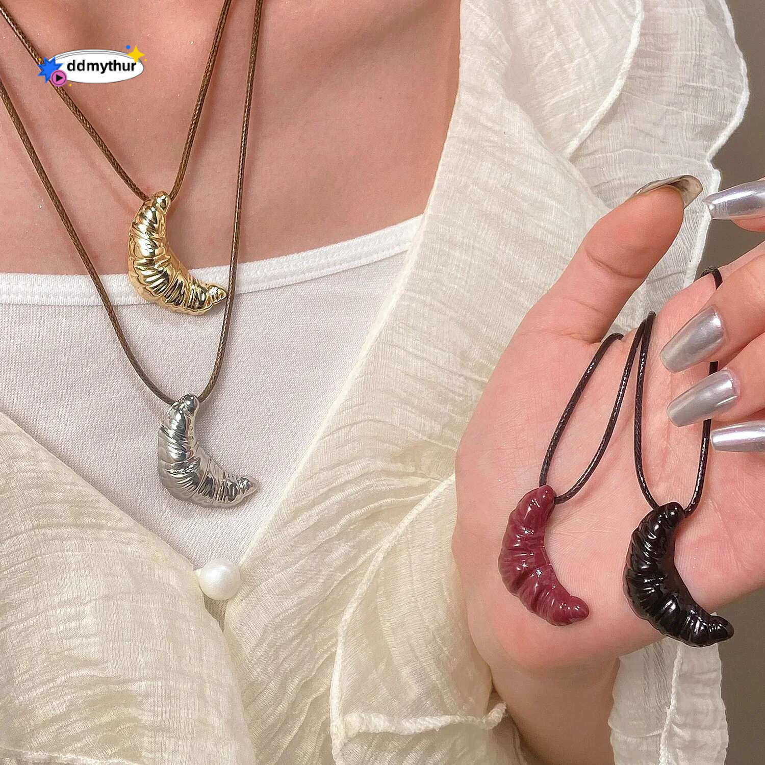 Simple Cow Horn Long Necklace for Women Leather Rope Light Sweater Chain Fashion Jewelry Accessories Wholesale ddmythur