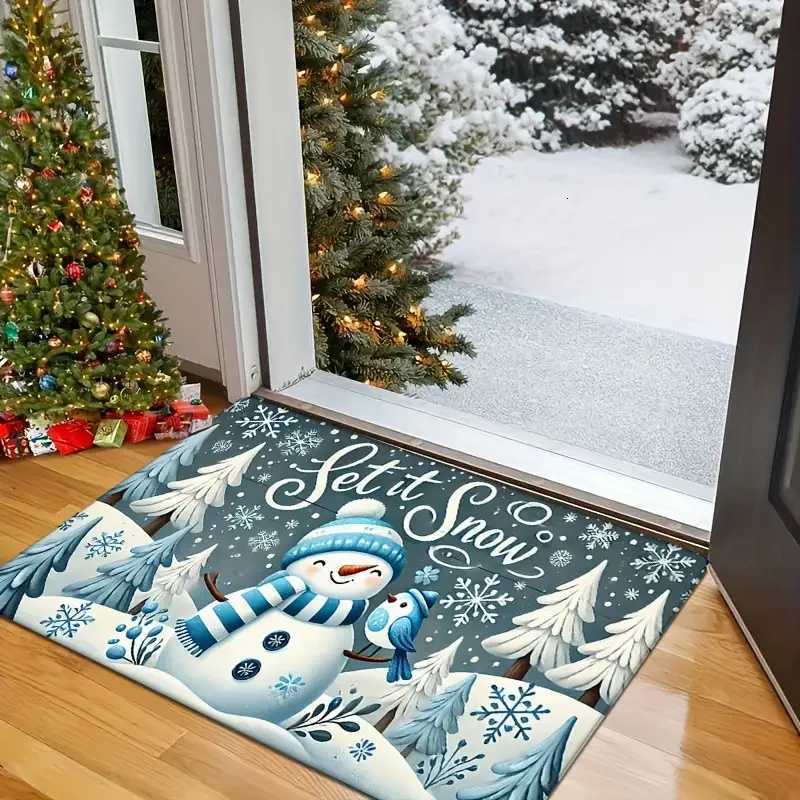 1PC Cozy Christmas Snowman Flannel Doormat-Non-Slip Machine Washable Durable No Fade Soft Absorbent Suitable For Home DecorM251117