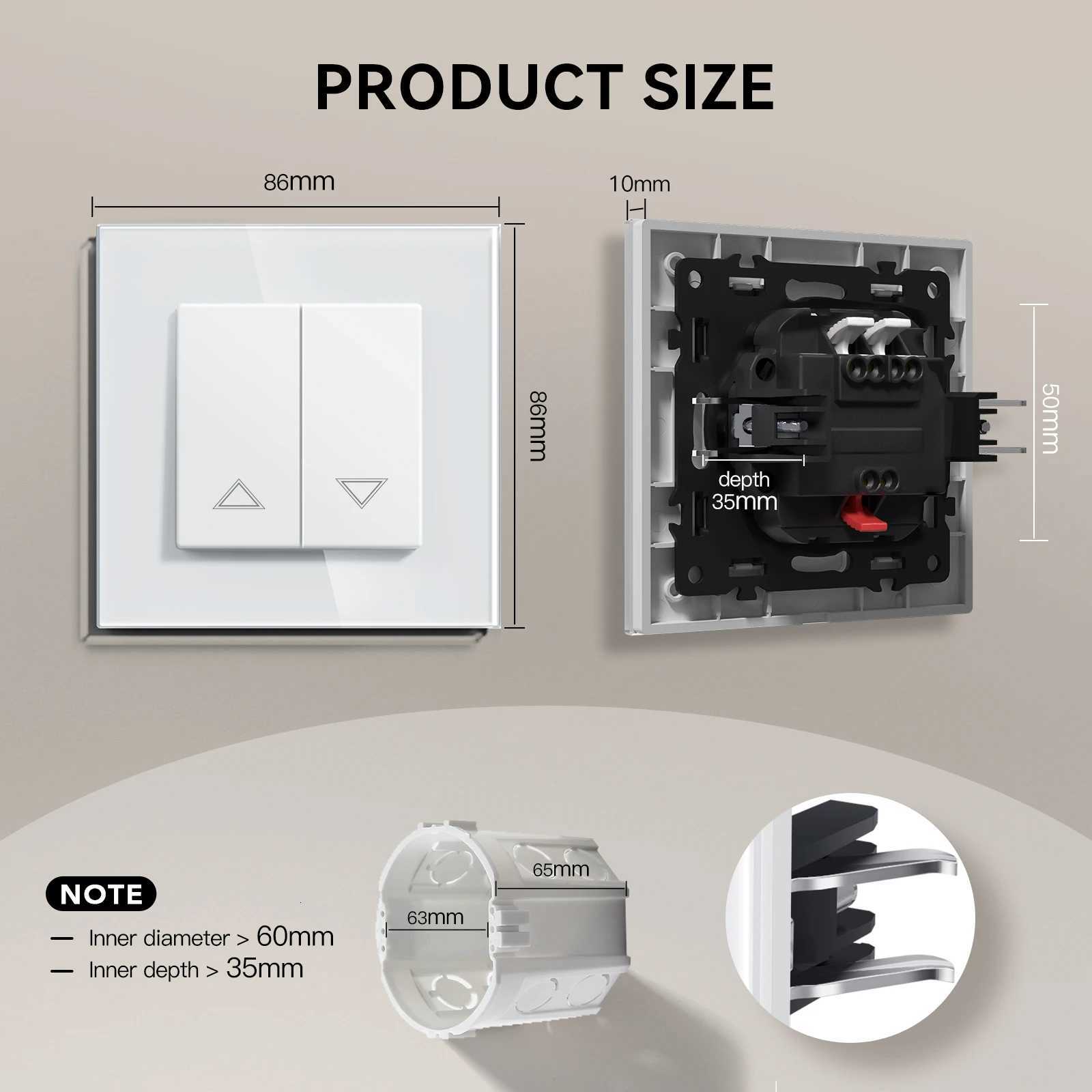 BSEED Mechanical Curtain Switch Electric Roller Shutter Switch Push Button Wall Blinds Switch Glass Plastic Frame EU StandardW251117