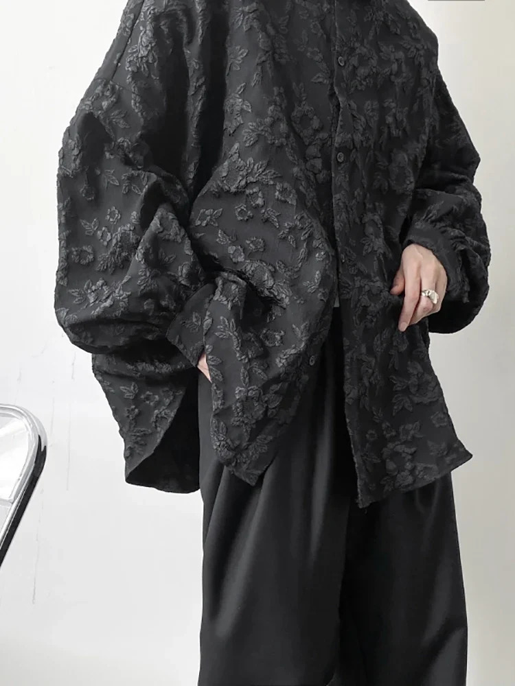 XITAOs pleated jacquard shirt is loose fashionable solid color casual collar fully matched batwing sleeve WMD5191 250417