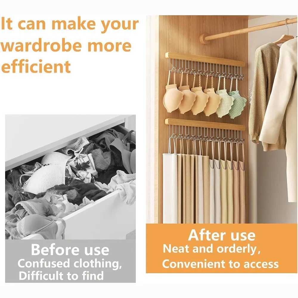 Non Perforated Solid Wood Clothes Hanger for Home Use Expandable Slide Rail Wardrobe Camisole Underwear Storage Tool Practical C251117