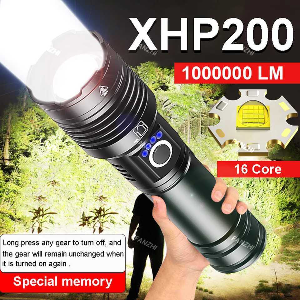 XHP200 High Power LED Flashlight 9000000LM Type-C Usb Rechargeable Outdoor Waterproof Tactical Flashlight 18650 XHP50 Zoom Torch M251117