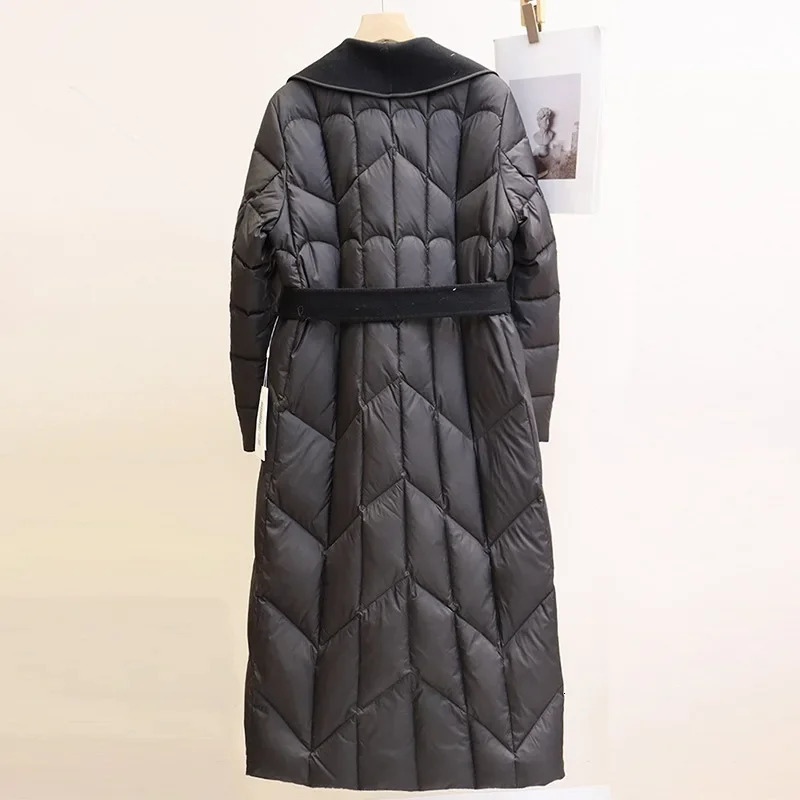 White Duck Down Coat Wool Patchwork Down Jacket for Women Autumn Winter Fashion Style Long Puffer Jacket Lady Feather 251107 - view 5