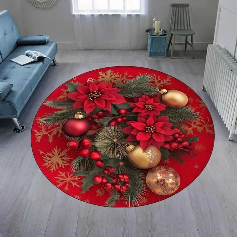 3D Optical Christmas Presents Round Rug Holiday Gift Box Tunnel Design for Fireplace Area Xmas Floor Mat Festive Home DecorM251117