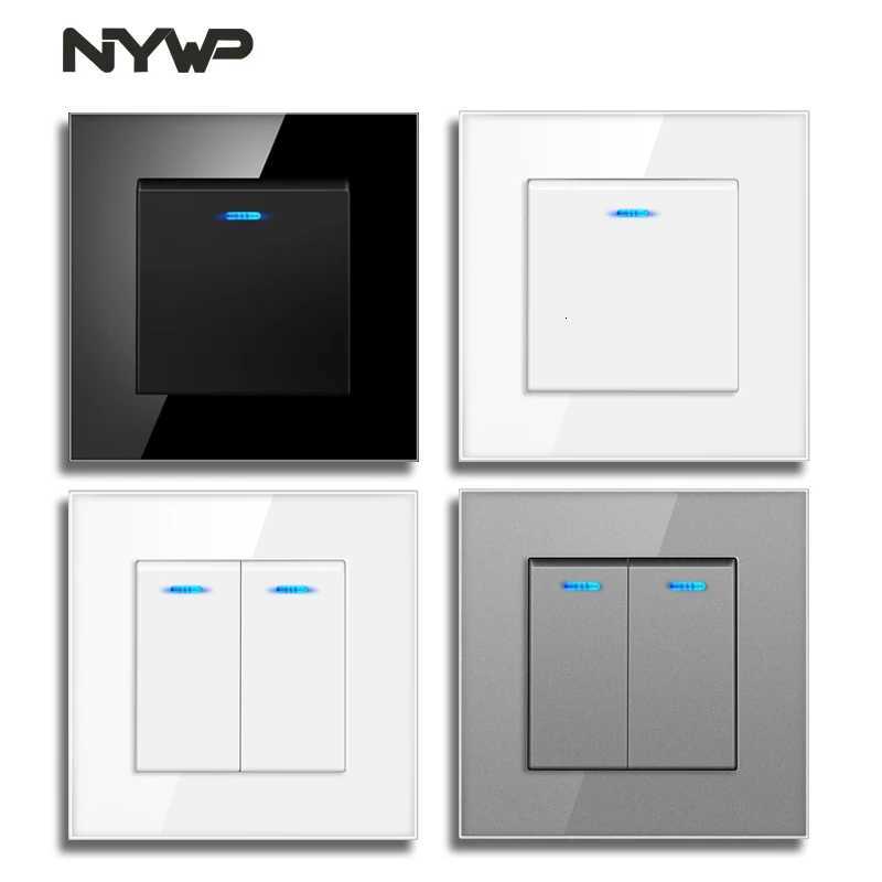 NYWP Luxury Crystal Tempered Glass Panel 1 Gang 2 Way Light Switch On / Off Wall Switch With LED Indicator 16A AC 250VW251117