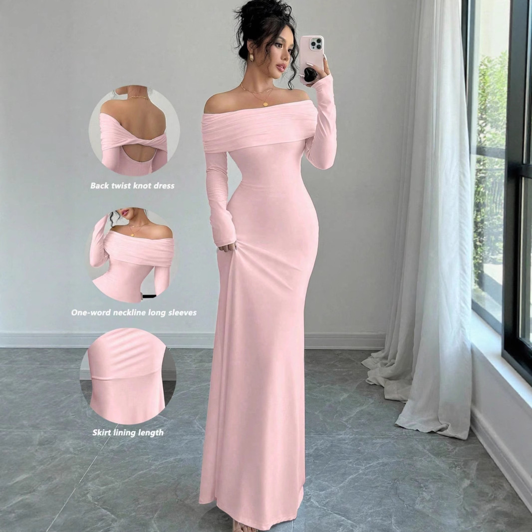 New sexy backless off shoulder dress, elegant long skirt, evening dress, designer fashion dress