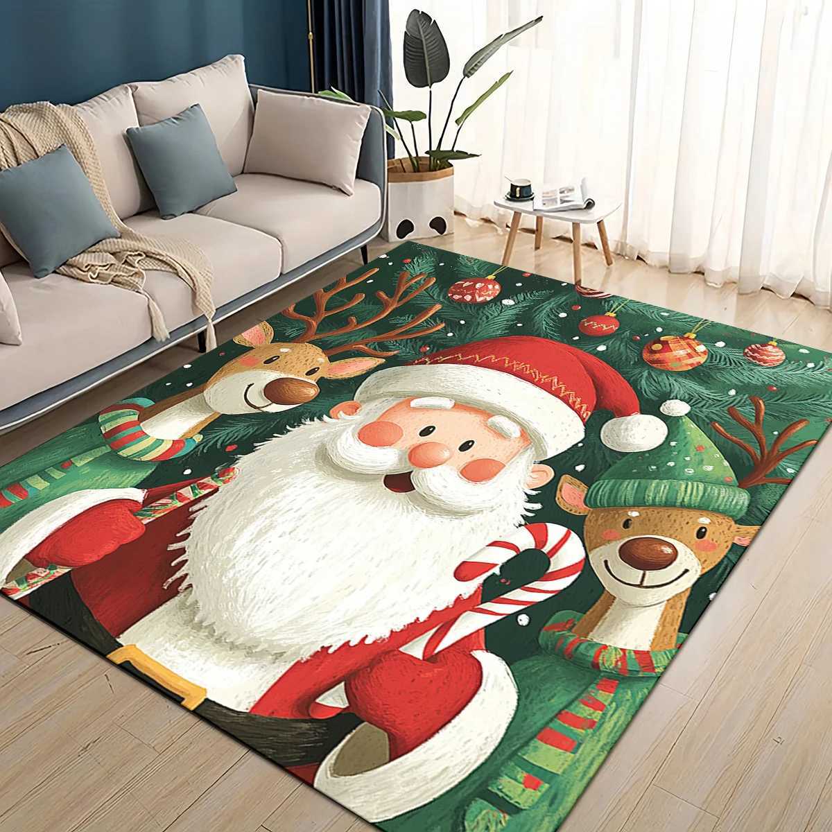 Merry Christmas Cartoon Santa Claus Snowman New Year Gift Carpet Rug for Living Room Bedroom Home Sofa DecorationNon-slip MatM251117
