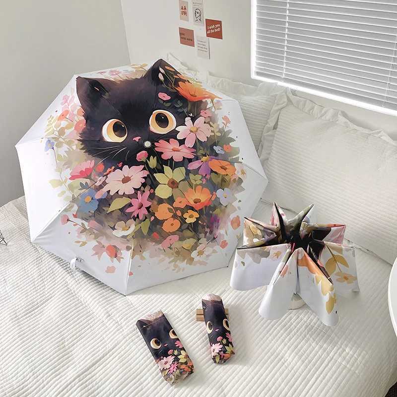 Bouquet Cat Umbrella Triple Folding Fully Automatic Umbrella Sunscreen UV Protection and Rain/Rain Dual Use Sunshade Umbrella C251117