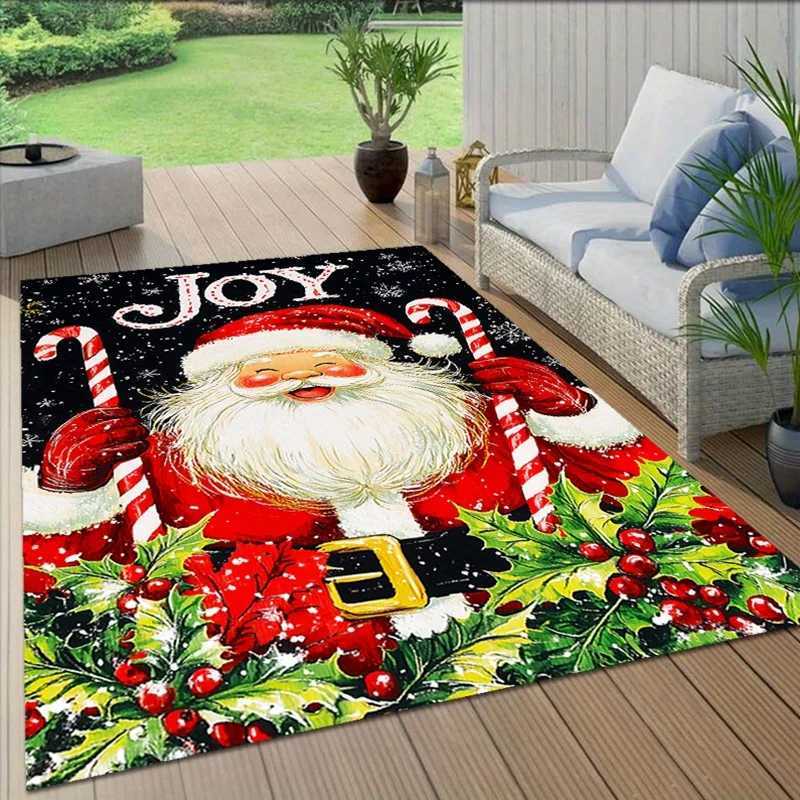 Christmas Joy Santa Claus Printed Area Rug - Polyester Plush Holiday Decor Carpet for Entryway Living Room Bedroom - DurableM251117