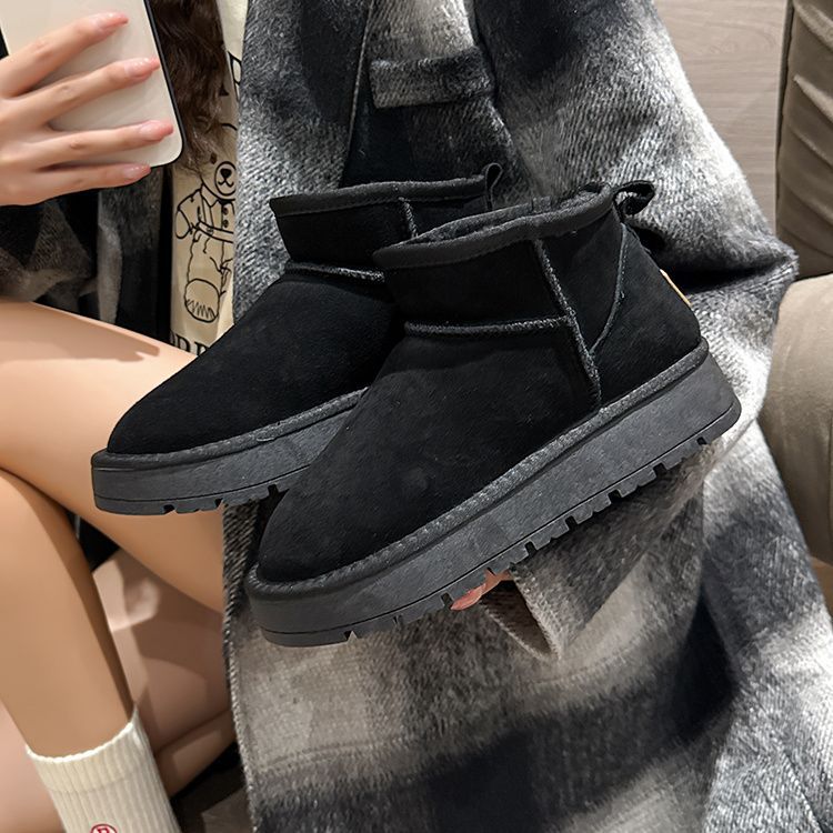 Free Shipping Trendy Hit Snow Boots Winter New Style Platform Fleece-Lined Warm Versatile Slimming Short Tube Bread Boots