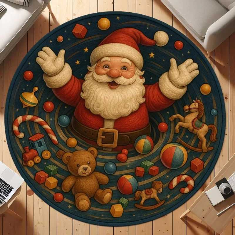 Christmas Snowflake Print Red Round Mat Lovely Home Decoration Stain Resistant Rug Non Slip Carpet Retro Dining Room Area RugM251117