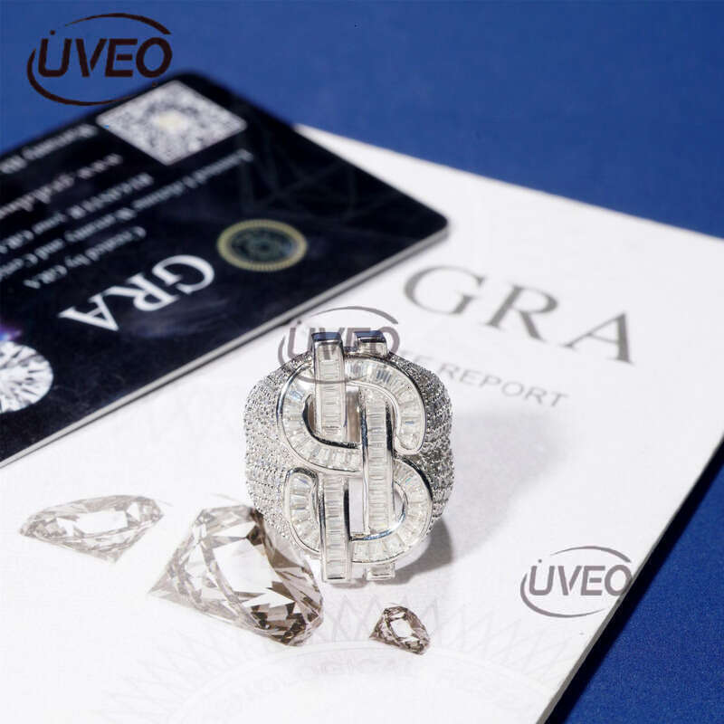 Iced Out Jewelry Gold 925 VVS Moissanite Ring Moissanite Diamond Hip Hop Pass Diamond Tester Couple Women