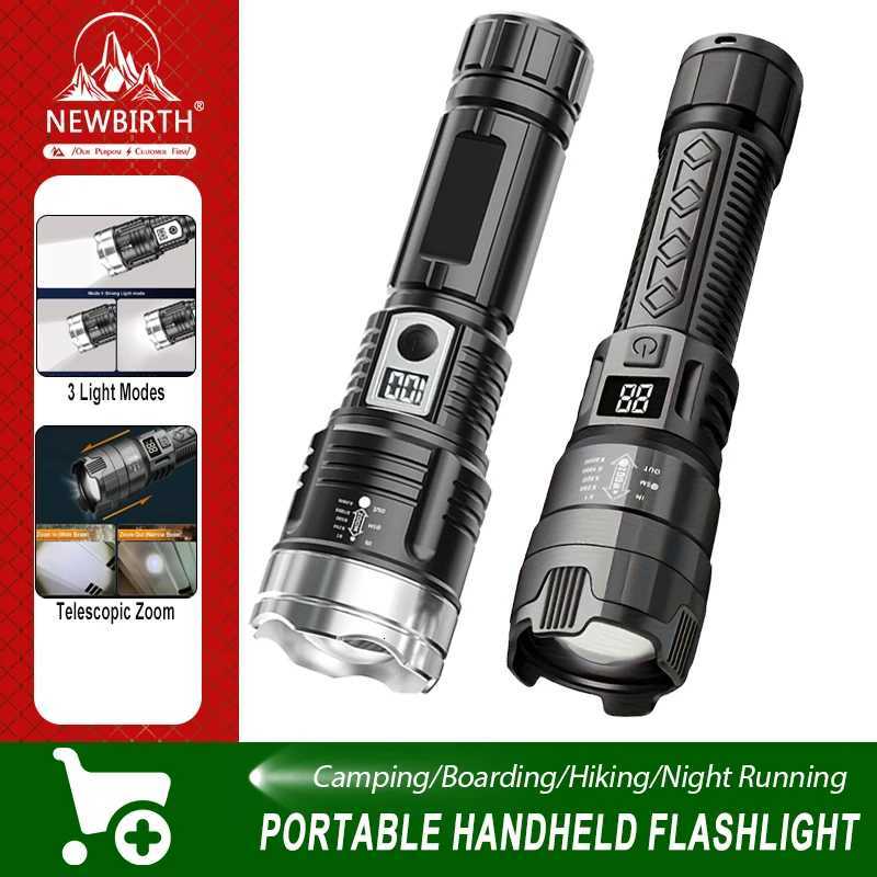 High Strong Power Led Flashlights Tactical Emergency Spotlights Telescopic Zoom Built-in Battery USB Rechargeable Camping Torch M251117
