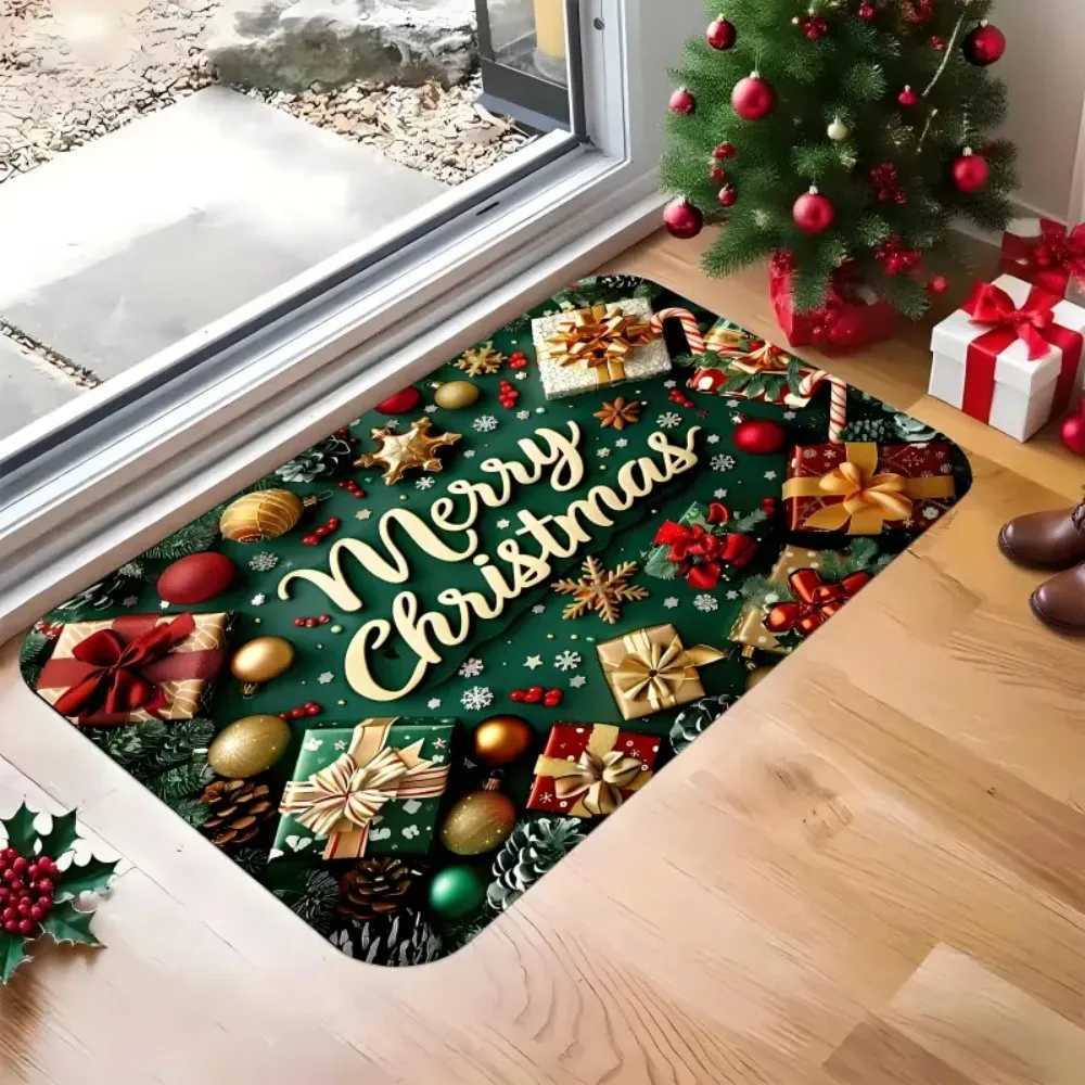 1pc Merry Christmas Word Christmas Gift Pattern Home Entrance Doormat for Porch Kitchen Bathroom Bedroom and Entrance DecorM251117