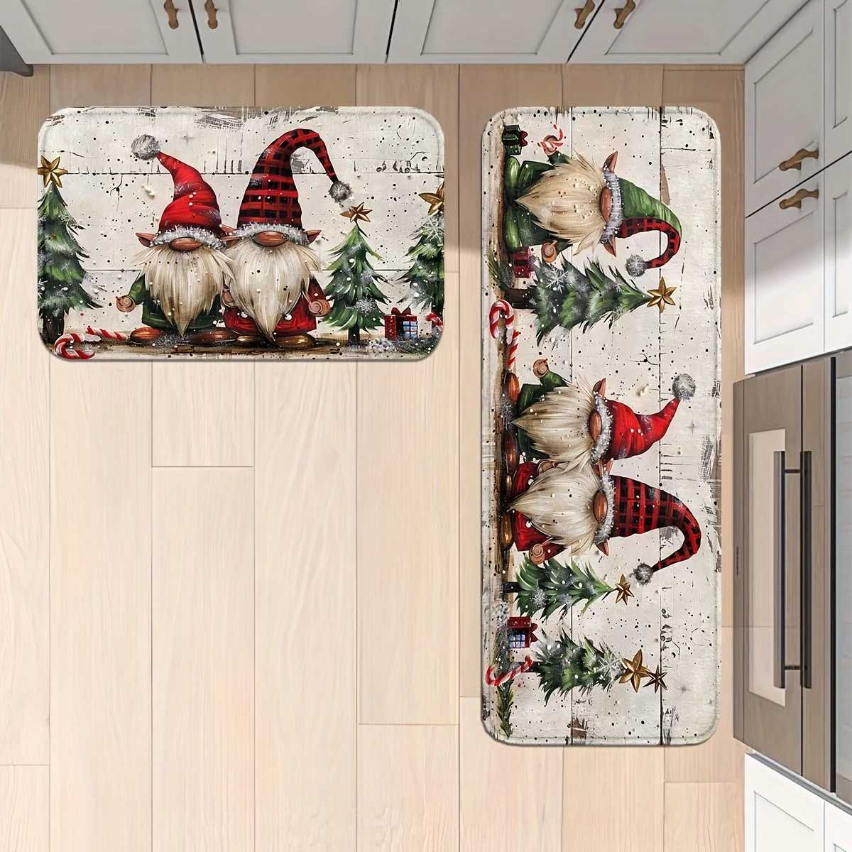 VIKAMA Christmas Carpet 2pc Kitchen Rug Festive Christmas Decoration Living Room Carpet Bedroom Rug Doormat Welcome Mat Home DecM251117