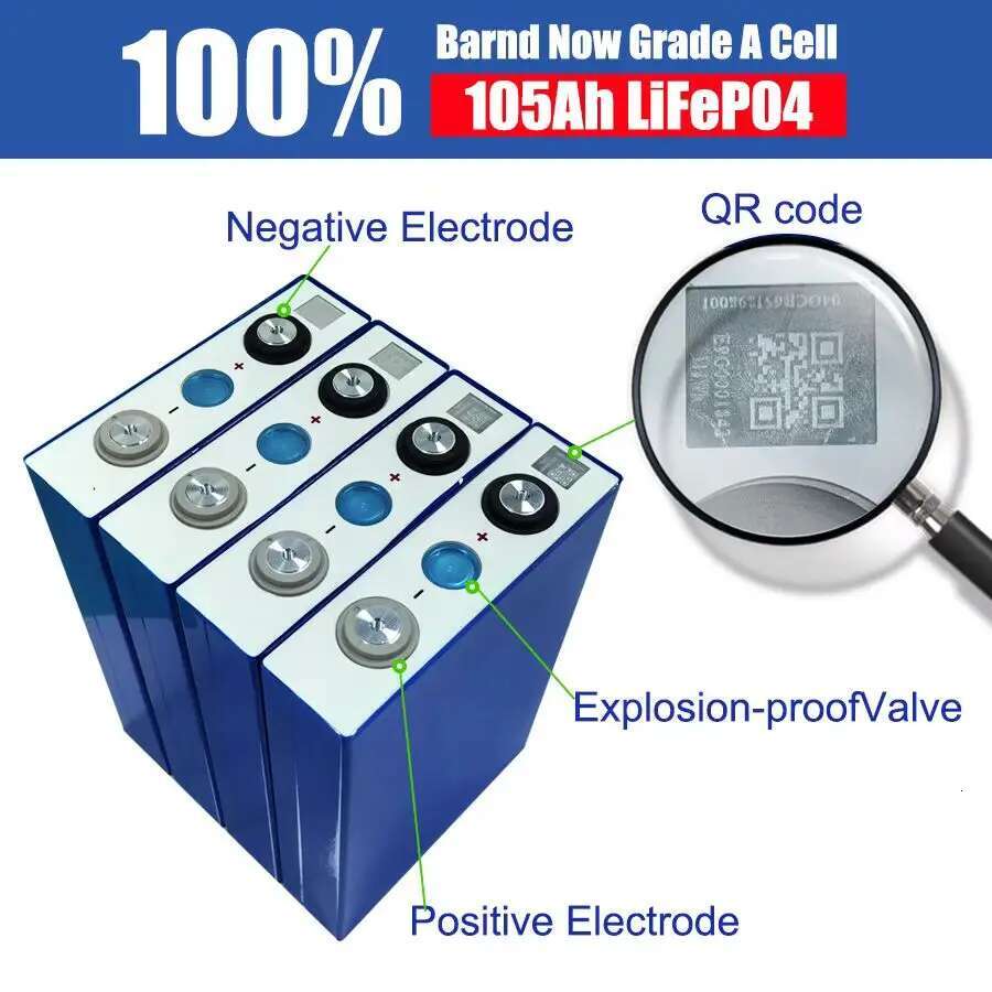 LiFePO4 3.2V EVE 105AH Battery Cell Grade A EVE MB31 314Ah with Free Busbar for DIY 12V 24V 48V Lithium Battery Pack UA NO TAX