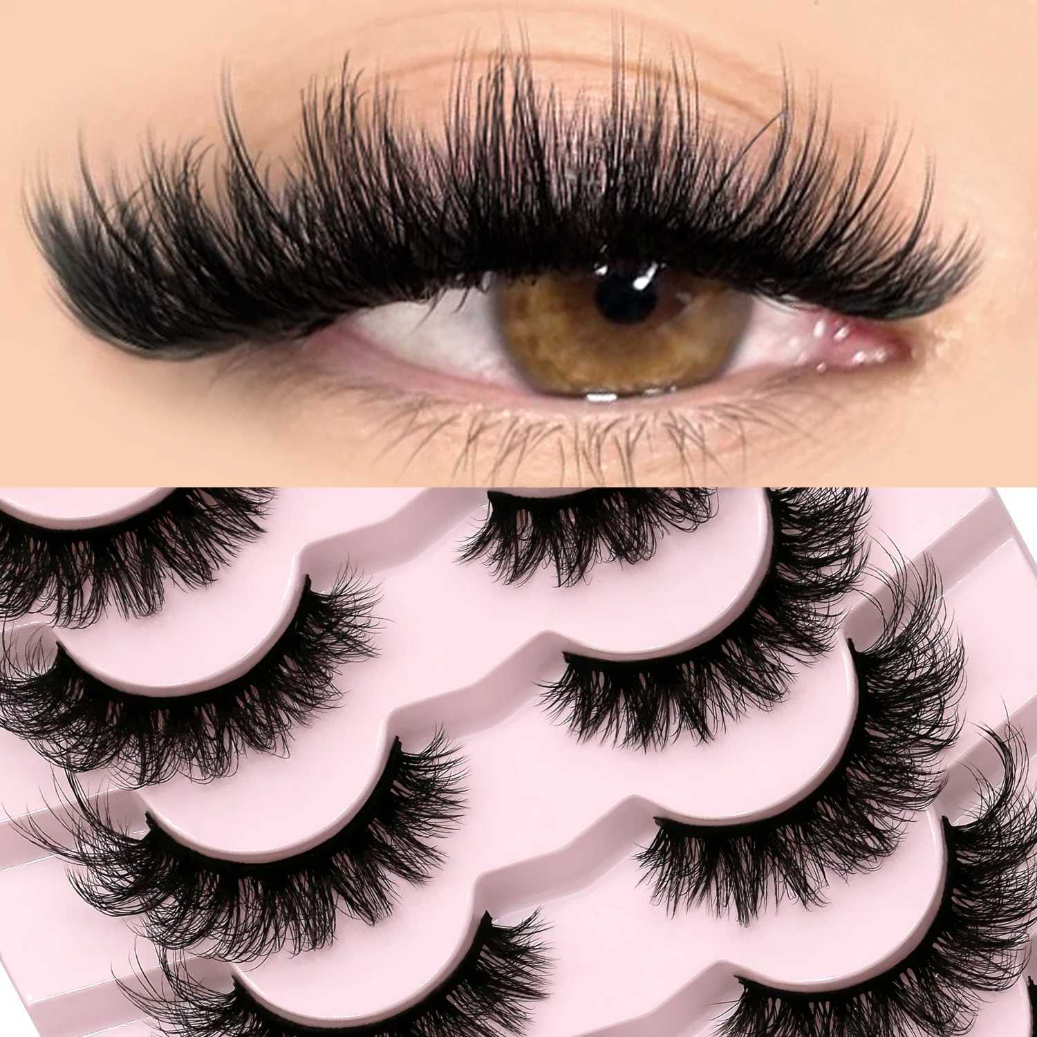 GROINNEYA 3D Mink Lashes Cat Eyelashes Fluffy Wispy Volume Lashes Natural Feathery Effect Lightweight Flexible Band Fake LashesT251117