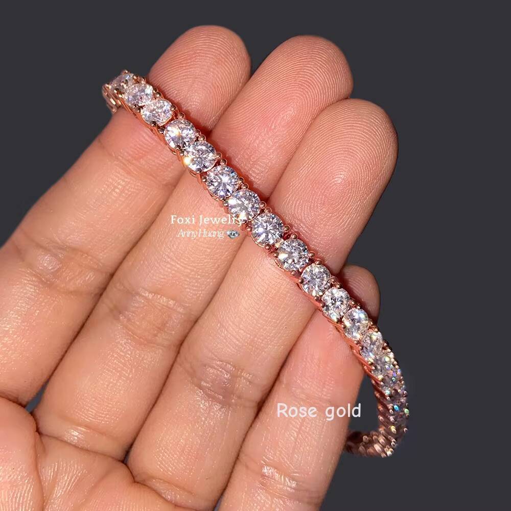 Rose Gold 15mm VVS Moissanite Clover Bracelet Men Hip Hop Iced Out 925 Silver Moissanite Clover Link Bracelet Tennis Bracelets