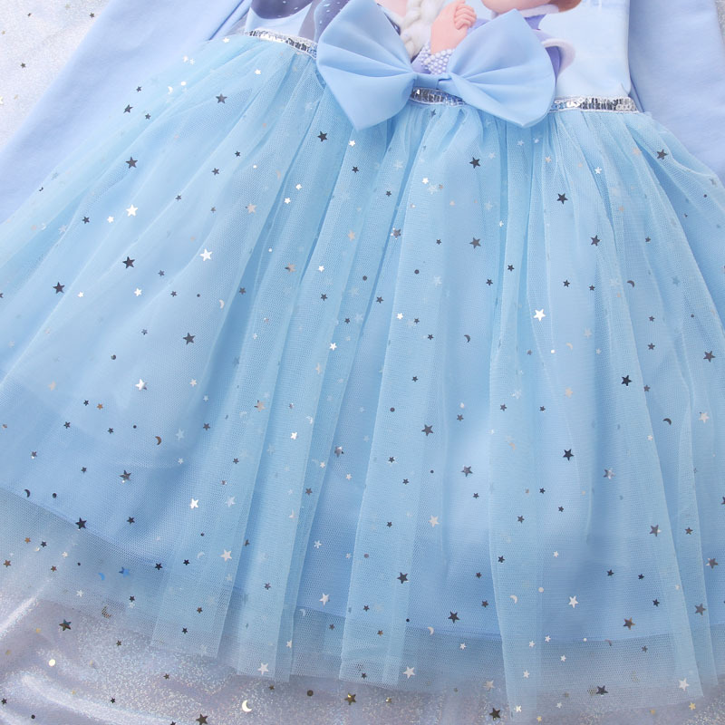 DISNEY Baby girl Frozen princess dress kids clothes Elsa long-sleeve baby pure cotton autumn clothes girl puffy dress birthday outfit.