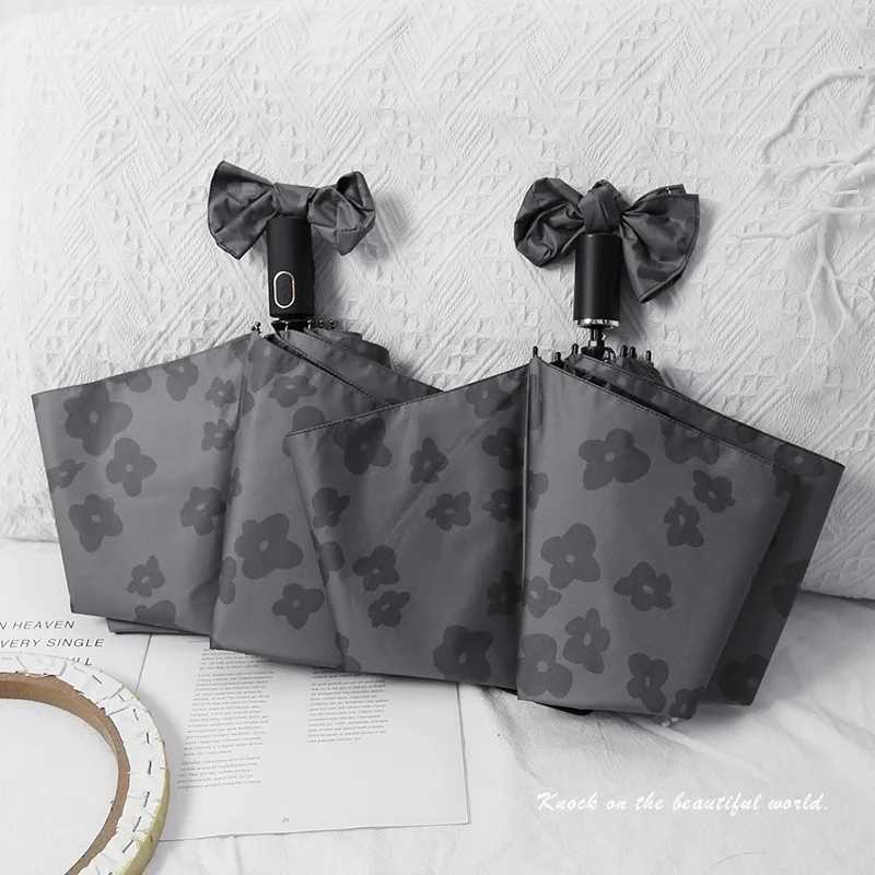 INS Abstinence Style Black Small Floral Automatic Umbrella Women Outdoor Shopping Sunny Folding Umbrella UV-Protection Umbrella C251117