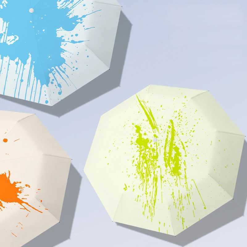 Color-changing umbrella by watering vinyl rain shine dual-purpose three-fold umbrella printed parasol C251117