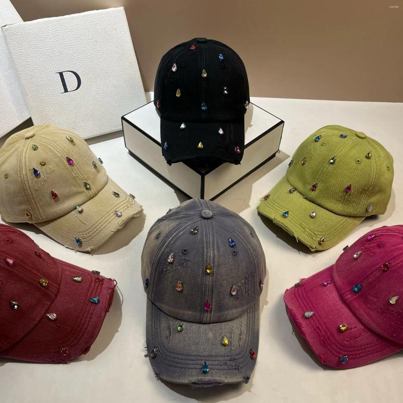 Ball Caps Korean Luxury Water Diamond Baseball Cap Design Sun Hat American Youth Personalized Washed Punched Trend