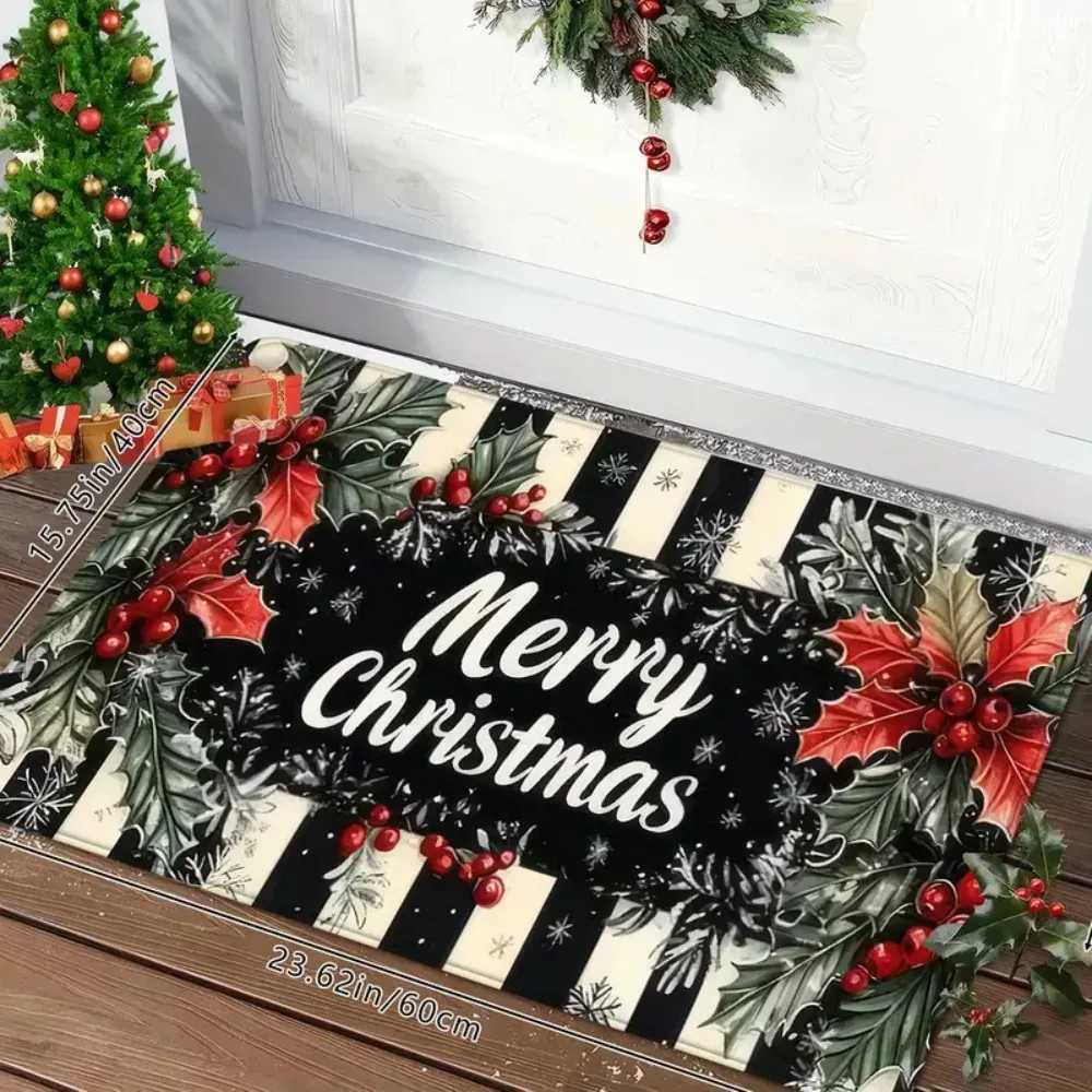 1 pcs Black and White Striped Christmas Floor Mat Non-Slip PVC Bottom Soft Absorbent Home Doormat for Porch Holiday Home DecorM251117