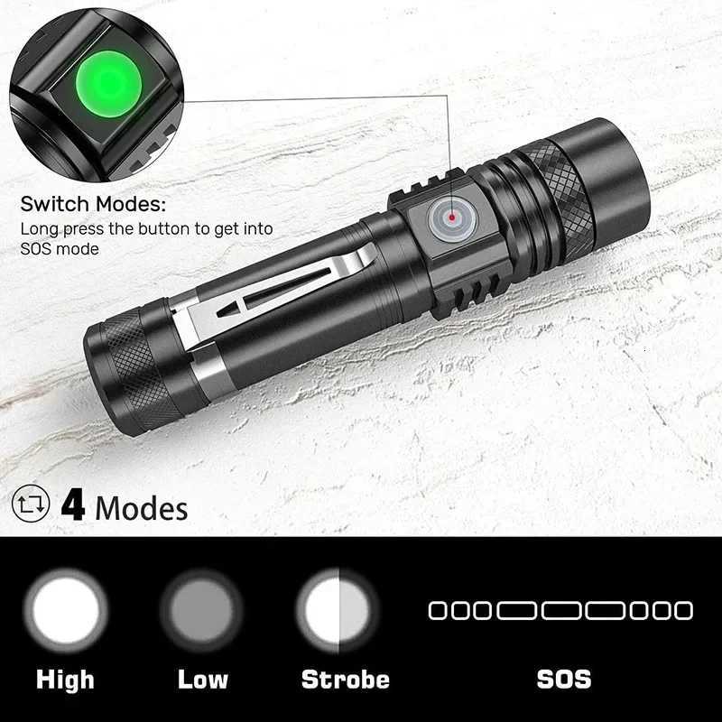 Ultra Bright LED Flashlight Rechargeable 4 Lighting Modes Zoomable Torch Use 18650 Battery Outdoor Camping Fishing Lanterns M251117