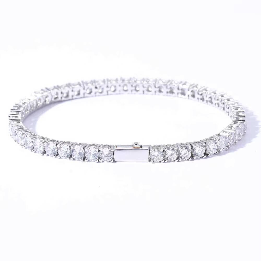 Moissanite Hip Hop Style Iced Out Diamond Fine Jewelry 4mm Silver Plated Diamond Tennis Chain Bracelet for Men Women