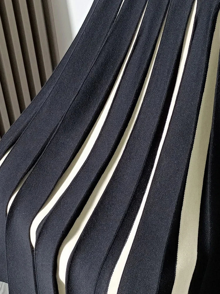 Autumn and Winter Knitted Leather Womens High Waist Green Thick Folded Contrastive Color Retro Fashion Faldas 250415Z