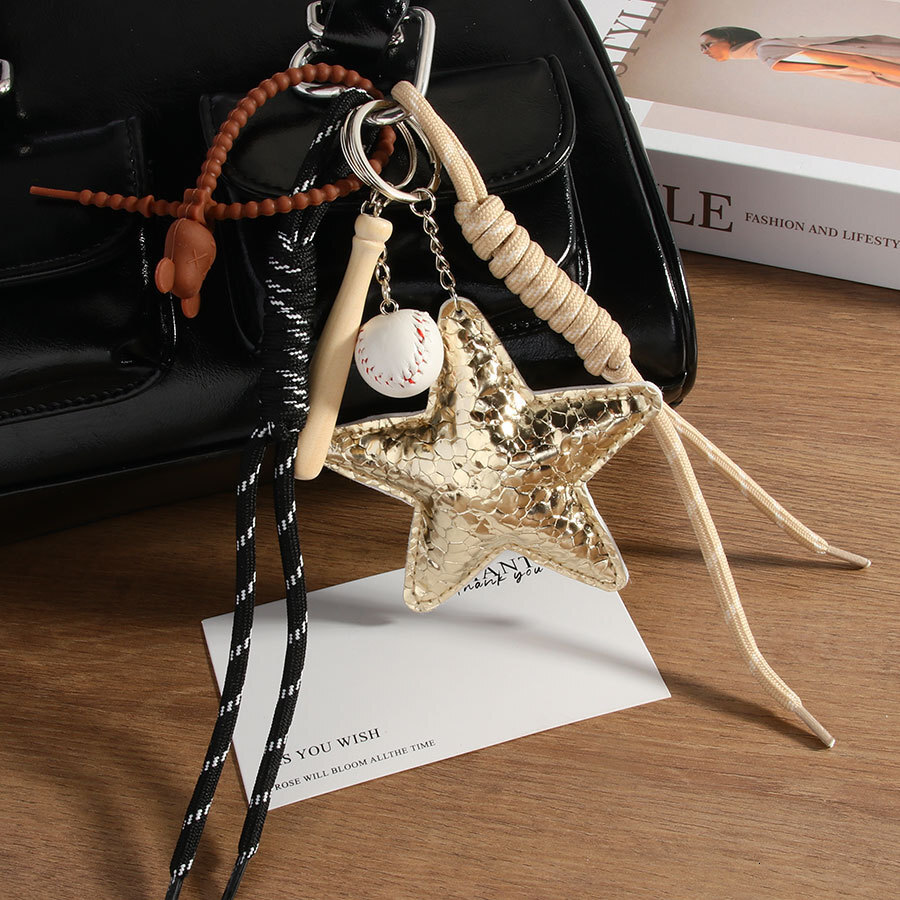 designer bag charm versatile fashion pu big star baseball braided rope fashion style bag pendant lanyard creative phone charm