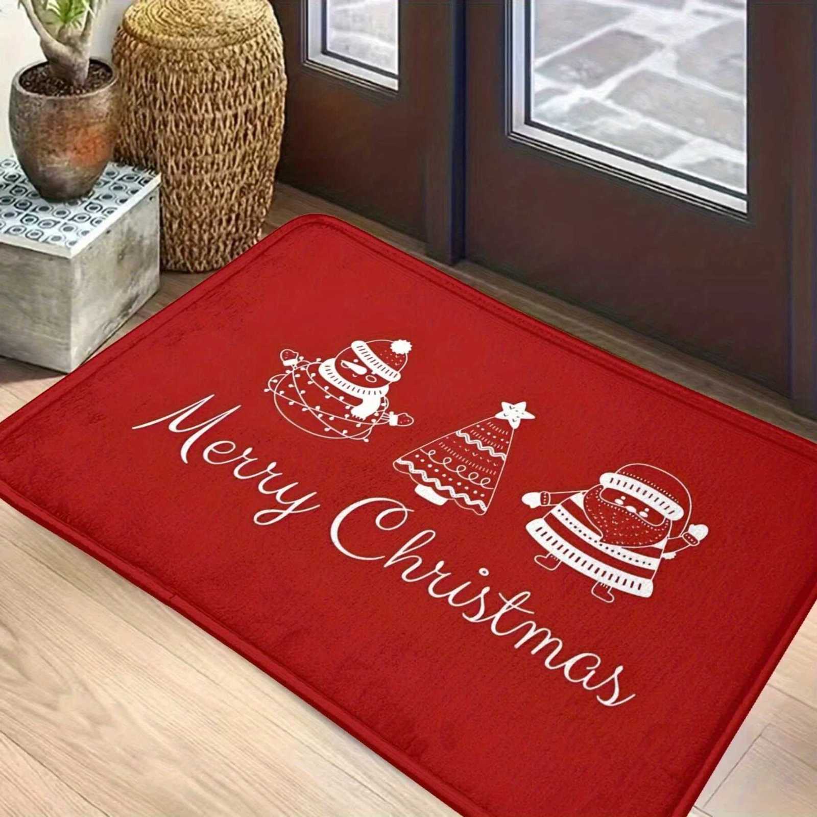 One Piece Non-Slip Christmas Door Mat- Polyester Machine Washable Rectangular Rug Lightweight Indoor Welcome Carpet with NonM251117