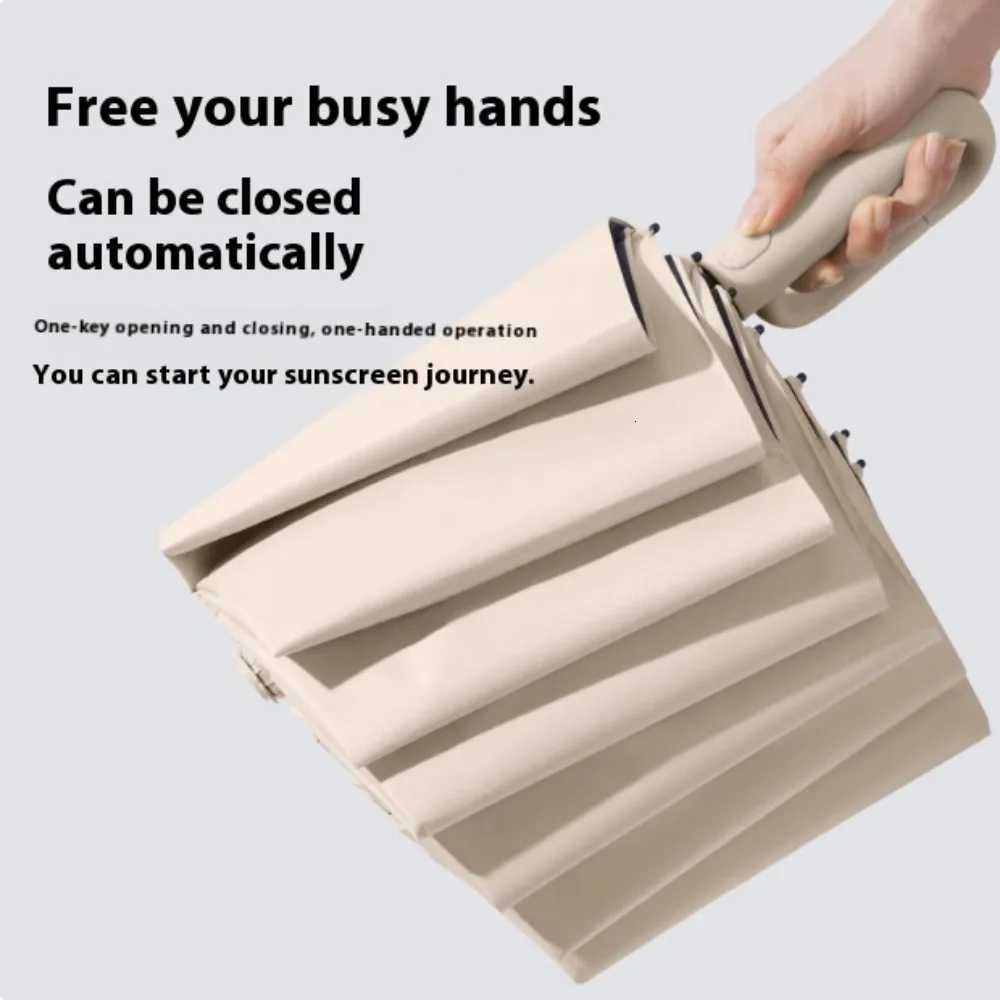 Automatic Reverse Folding Umbrella Windproof Reflective UV Protection Compact Travel Umbrella with Carabiner Handle C251117