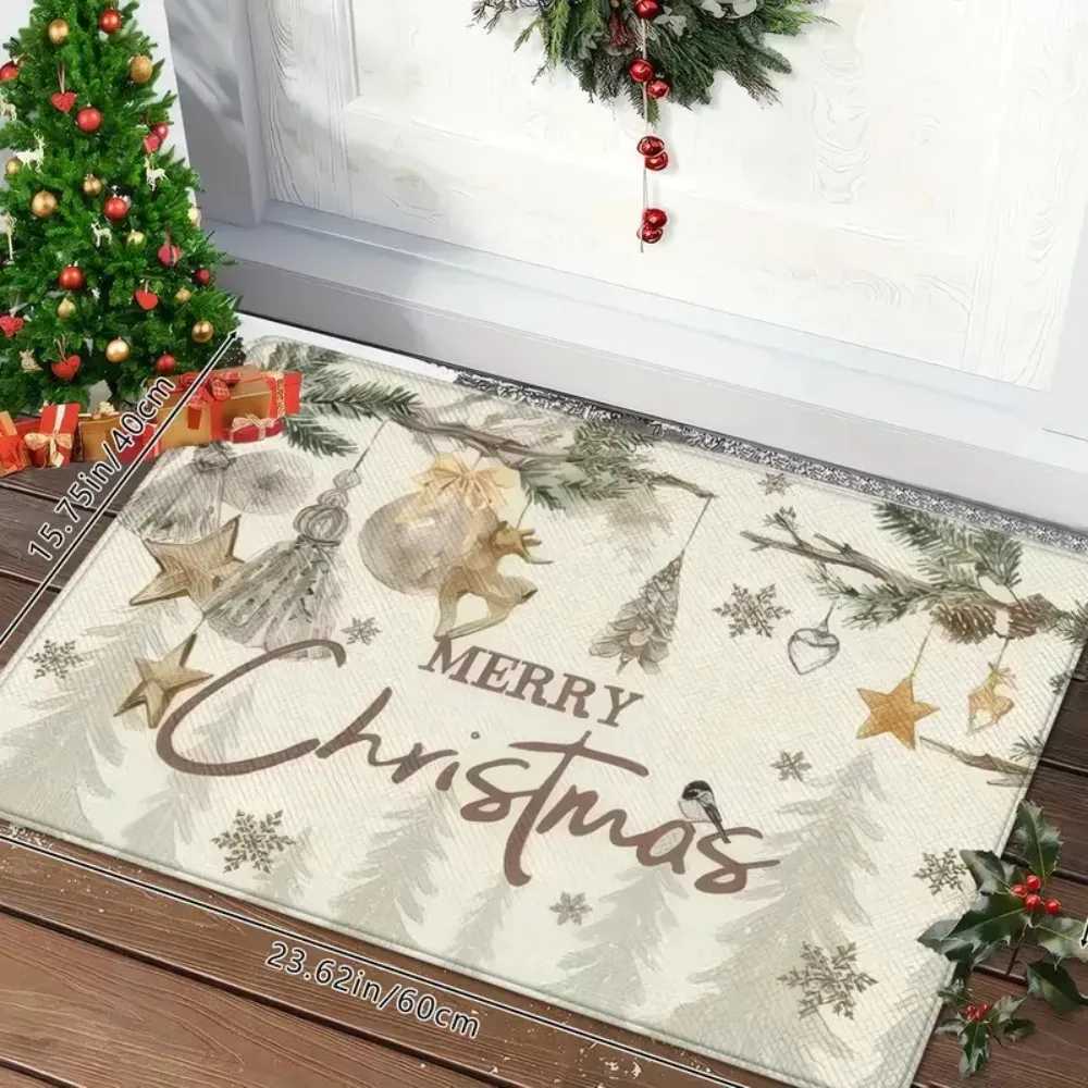 1pc Cream Christmas Reindeer and Snowflake Door Mat for Indoor Entrance Non-slip Soft Bathroom Mat Kitchen Home Decor MatM251117