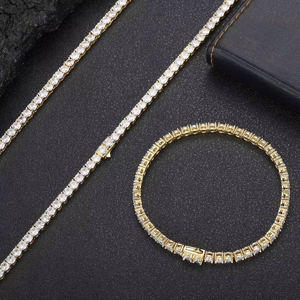 Moissanite Hip Hop 3/4/5mm Iced Out CZ Crystal Clasp Tennis Chain Clasp Lab Grown Diamond Tennis Chain Necklace