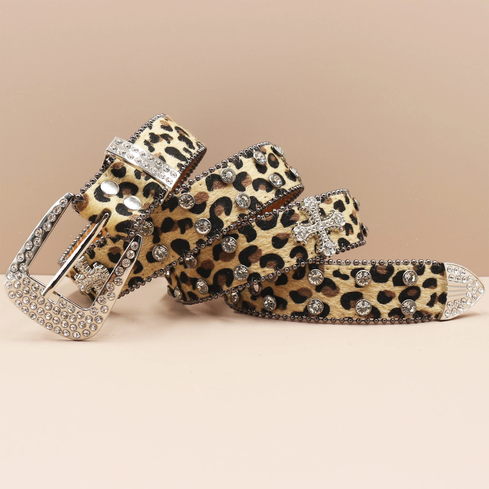 3.3cm Diamond Gold Rhinestone Belt Multi Color Belt Simon for Owen Womens Fashion Shining Leopard Pattern Belt 250414