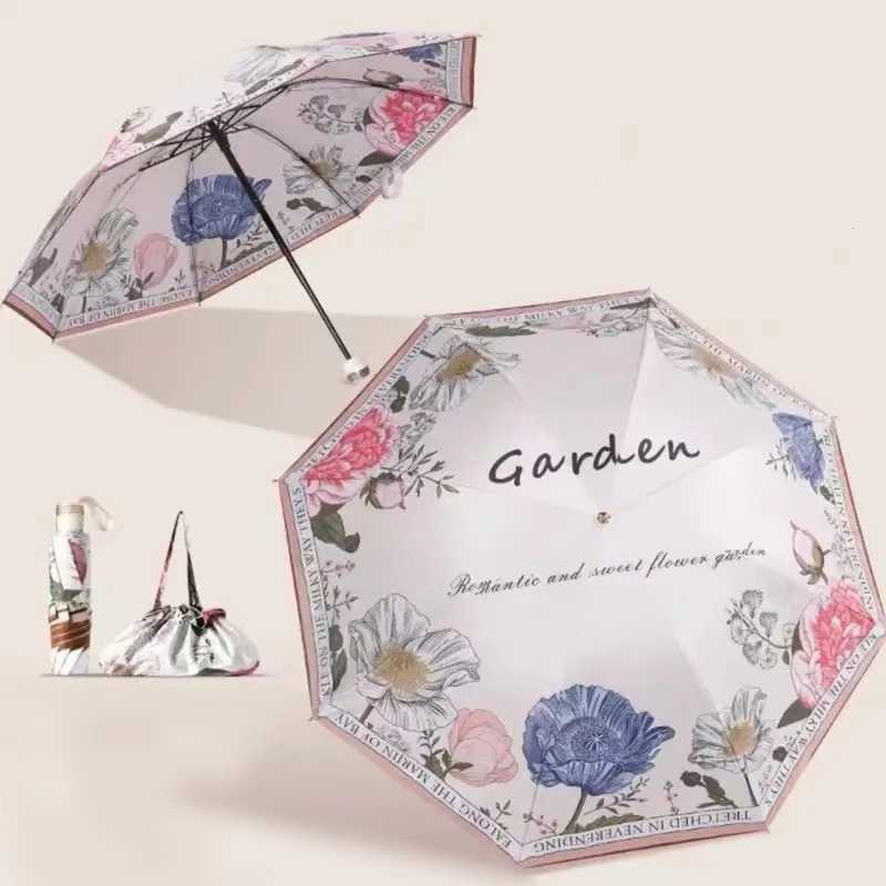 Double Layer Folding Umbrella Flower Printed UPF50 Sun Rain Umbrella UV Protection Vinyl coating Parasol Sun Shade Umbrella C251117
