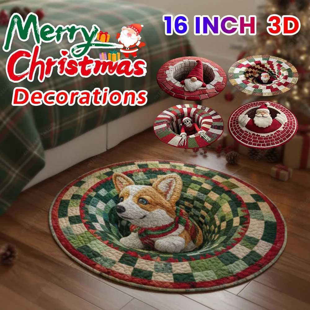 40cm Christmas Snowman Round Rug Doormat 3D Red Hat Circular Rug Anti Fouling Anti Slip Rug Retro Perfect Choice for Holiday HomM251117