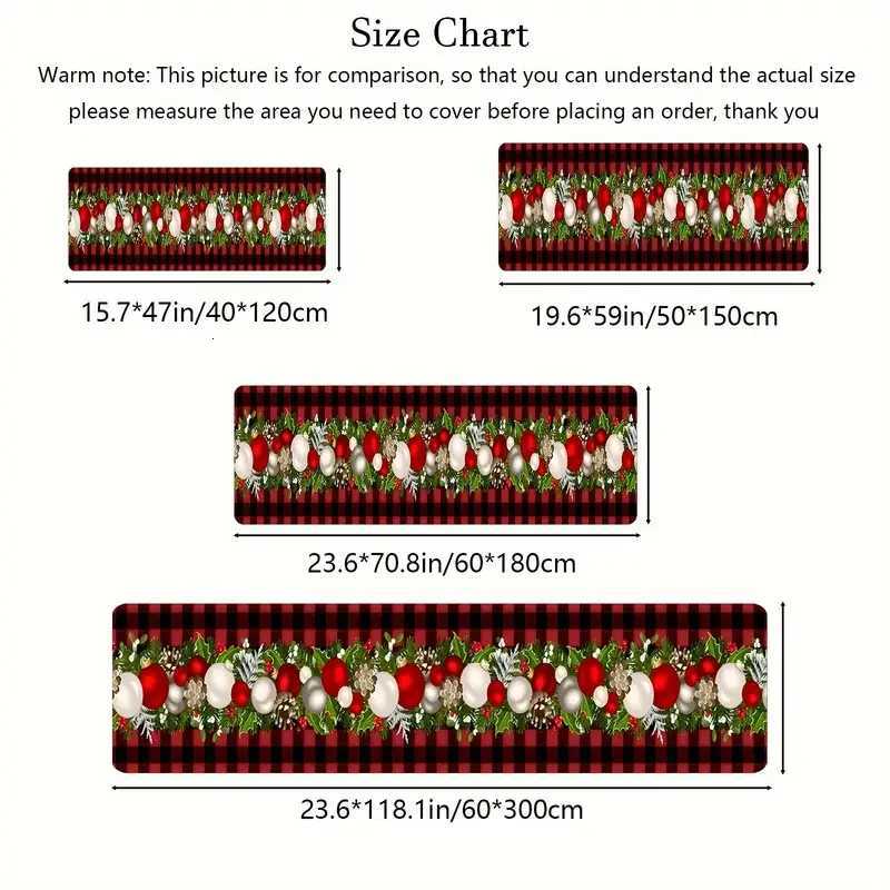 VIKAMA Christmas Tartan Runner Rug Soft And Non-Slip Design With Christmas Baubles And Bows Hallway Runner Mat For Home DecorM251117