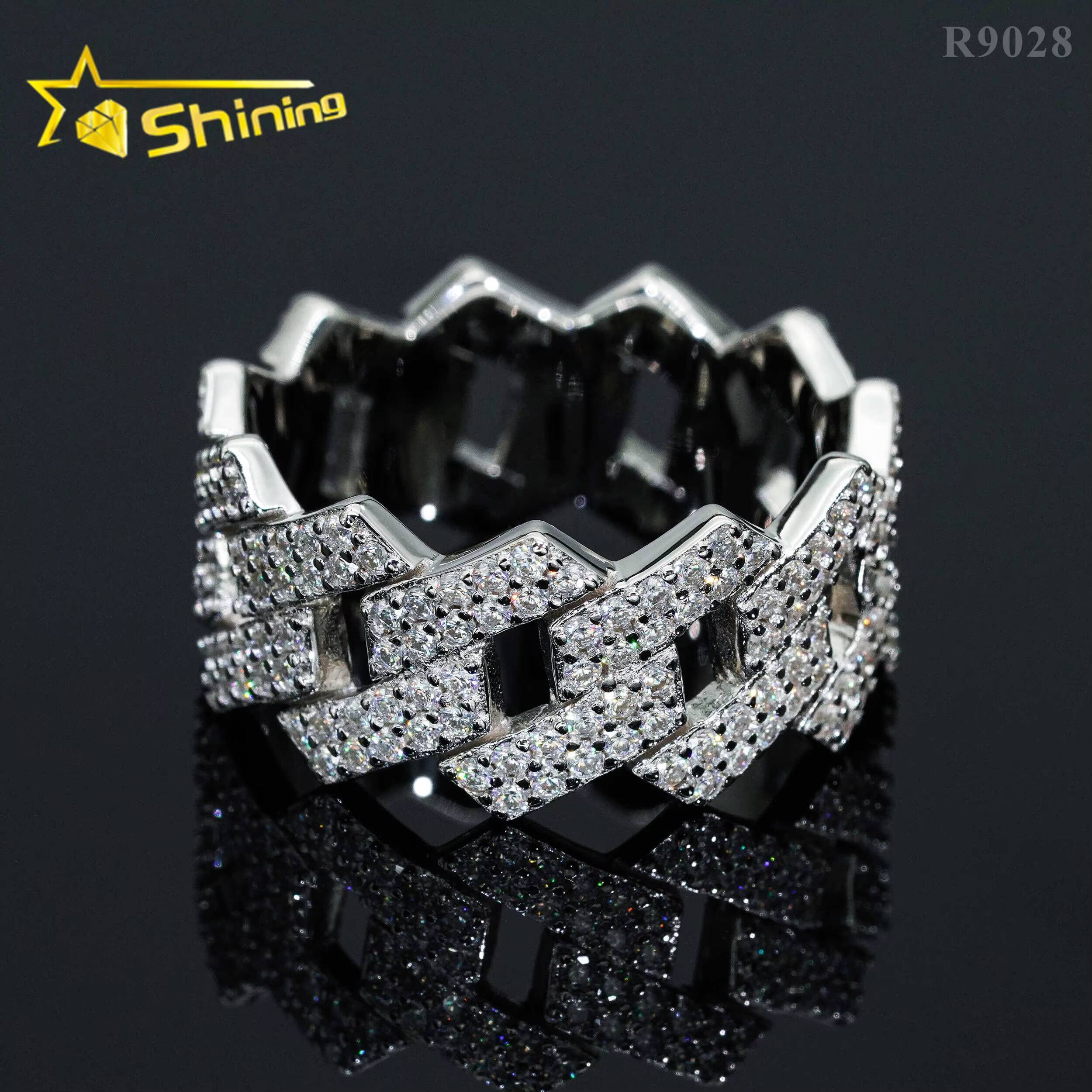 D Color VVS Moissanite Diamond Fine Jewelry Luxury 925 Sterling Silver Cuban Hip Hop Iced Out Custom Moissanite Ring