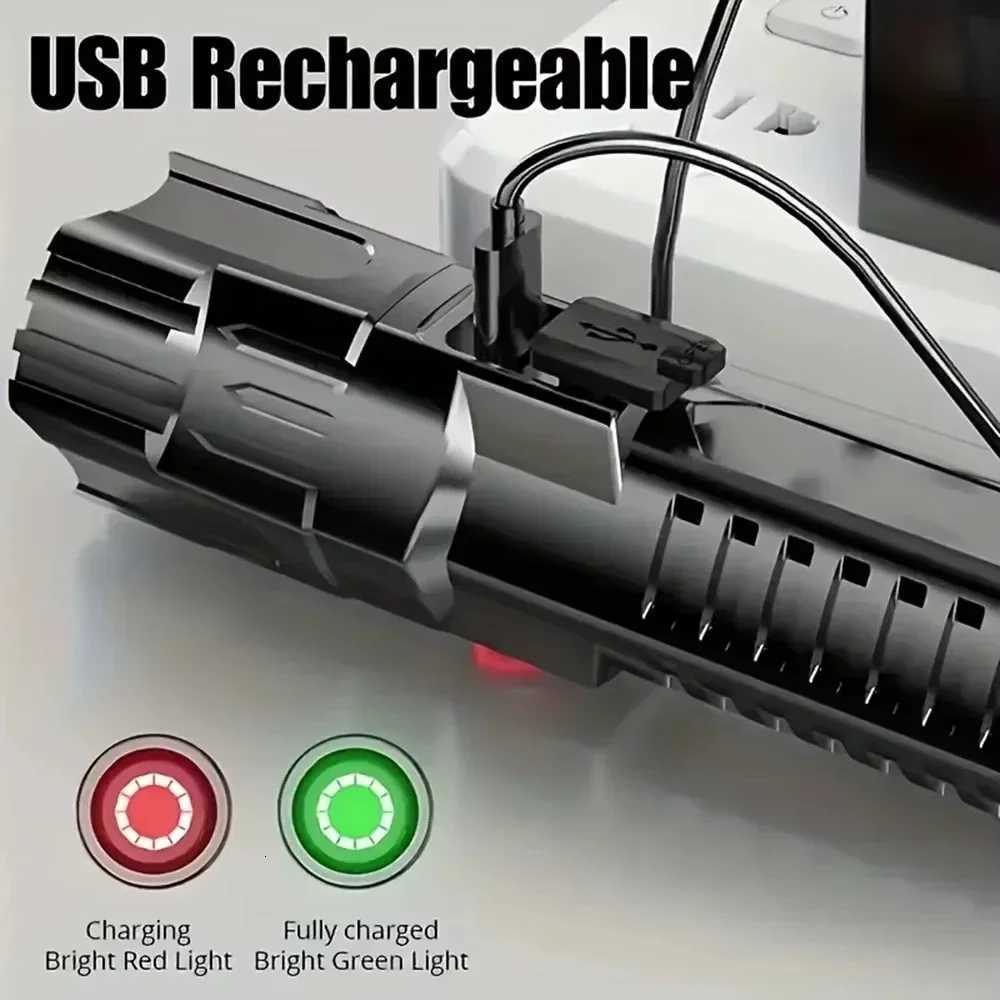 High-power Led Flashlight USB Rechargeable Torch Zoomable Light with Built-in Battery Camping Hiking Lantern Emergency Lamp M251117
